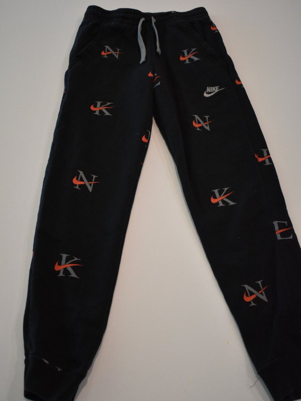 Nike Boys Fleece Jogger Pants Youth Large Black All Over Nike Swoosh Sweatpants